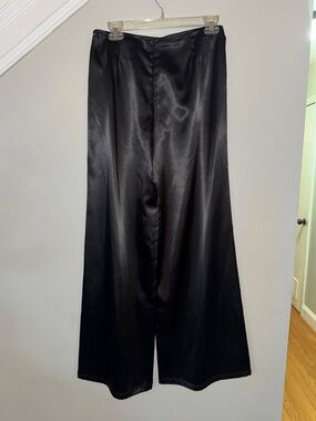 Women's Black Wide-Leg Satin-Look Pants